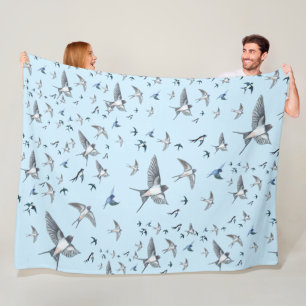 Flock Of Flying Swallow Birds Illustration Fleece Blanket