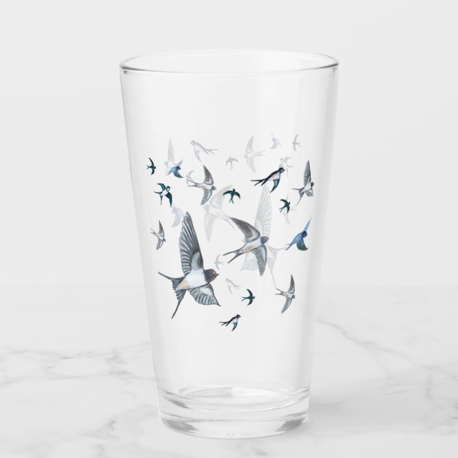 Flock Of Flying Swallow Birds Illustration Glass (Front)