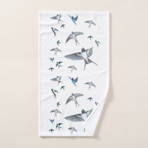 Flock Of Flying Swallow Birds Illustration Hand Towel
