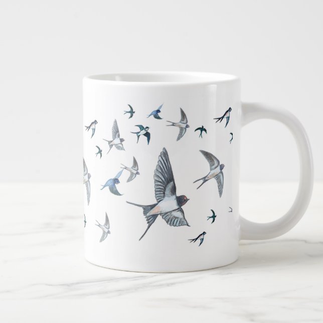 Flock Of Flying Swallow Birds Illustration Large Coffee Mug (Right)