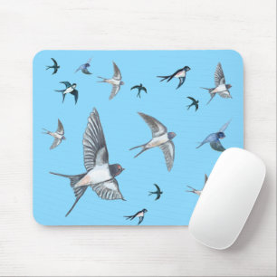 Flock Of Flying Swallow Birds Illustration Mouse Mat