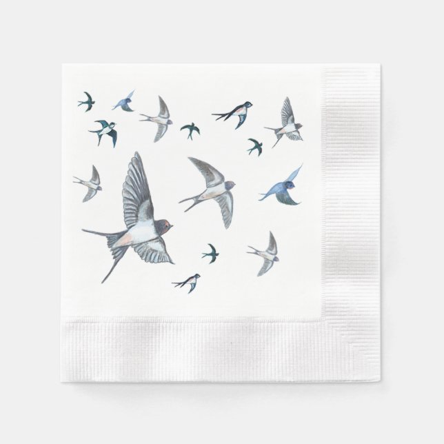 Flock Of Flying Swallow Birds Illustration Napkin (Front)