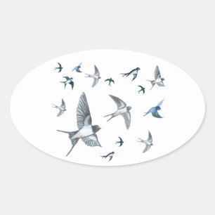 Flock Of Flying Swallow Birds Illustration Oval Sticker