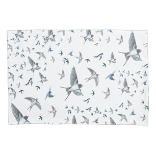 Flock Of Flying Swallow Birds Illustration Pillowcase