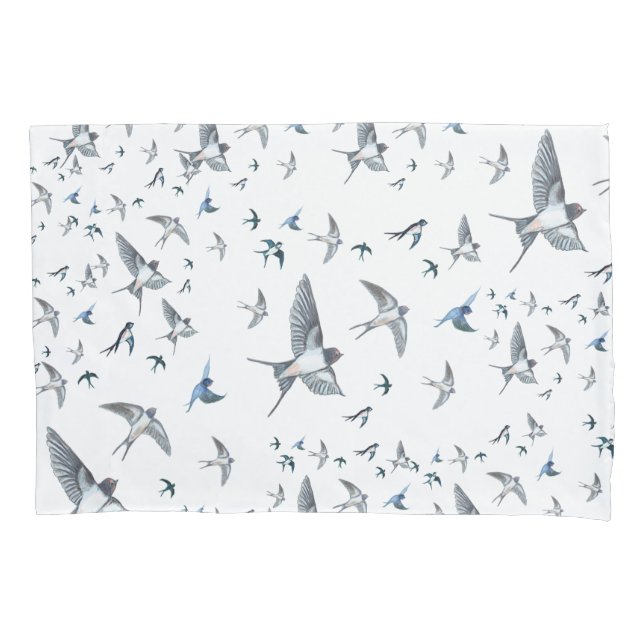 Flock Of Flying Swallow Birds Illustration Pillowcase (Front)