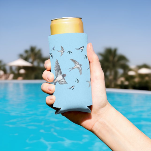 Flock Of Flying Swallow Birds Illustration Seltzer Can Cooler (In Situ Pool)