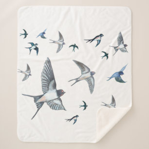 Flock Of Flying Swallow Birds Illustration Sherpa Blanket