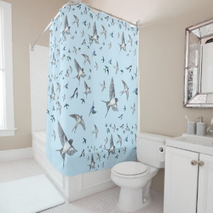 Flock Of Flying Swallow Birds Illustration Shower Curtain