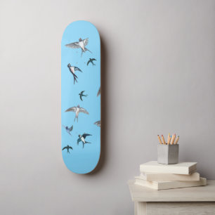 Flock Of Flying Swallow Birds Illustration Skateboard