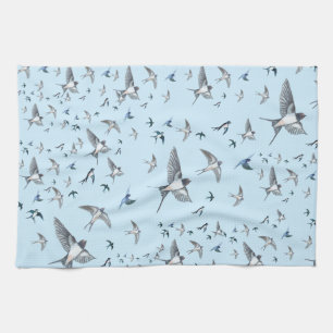 Flock Of Flying Swallow Birds Illustration Tea Towel