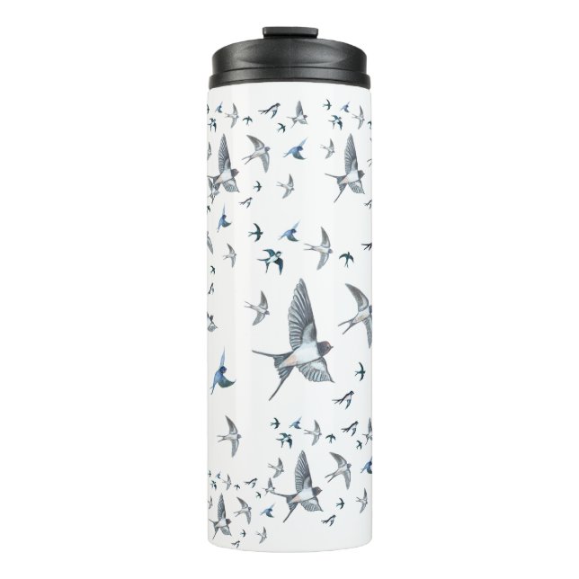 Flock Of Flying Swallow Birds Illustration Thermal Tumbler (Front)