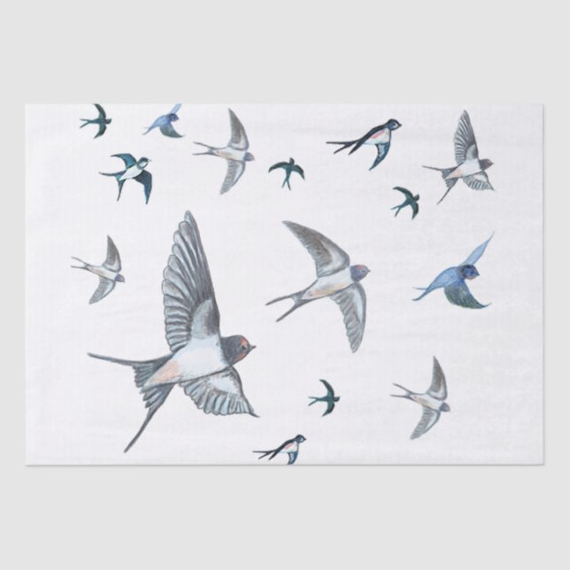 Flock Of Flying Swallow Birds Illustration Tissue Paper (Front)