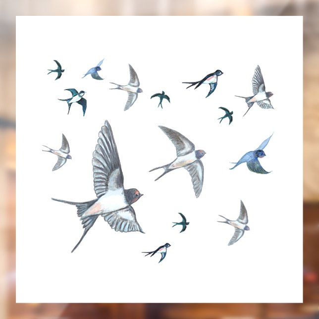 Flock Of Flying Swallow Birds Illustration Window Cling (Sheet 2)