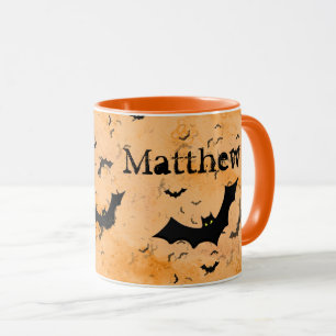 Flock of Halloween Bats, Your Name  on Orange Mug