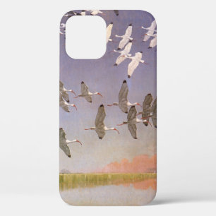 Flock of Ibis Flying Over Wetlands, Vintage Birds iPhone 12 Case