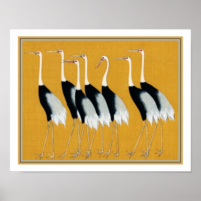  Flock of Japanese Red Crown Crane by Ogata Korin  Poster (Front)