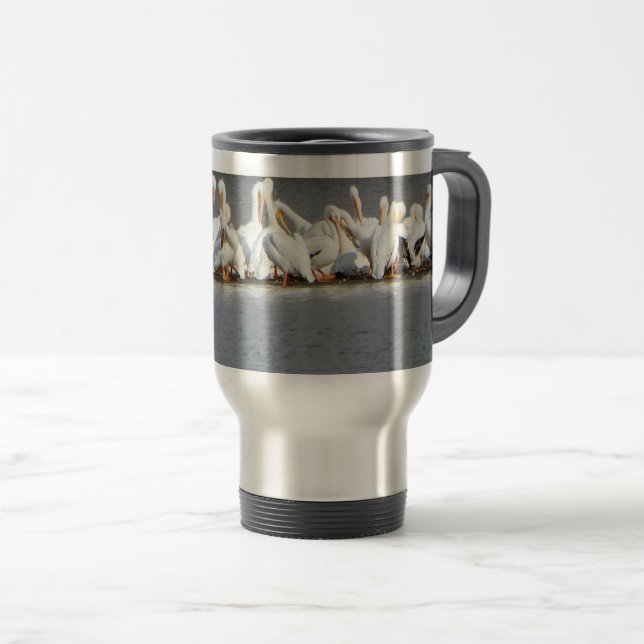 Flock of Pelicans Travel Mug (Front Right)