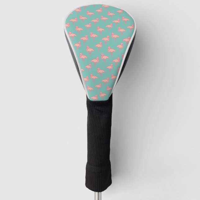 Flock of Pink Flamingos Golf Head Cover (Front)