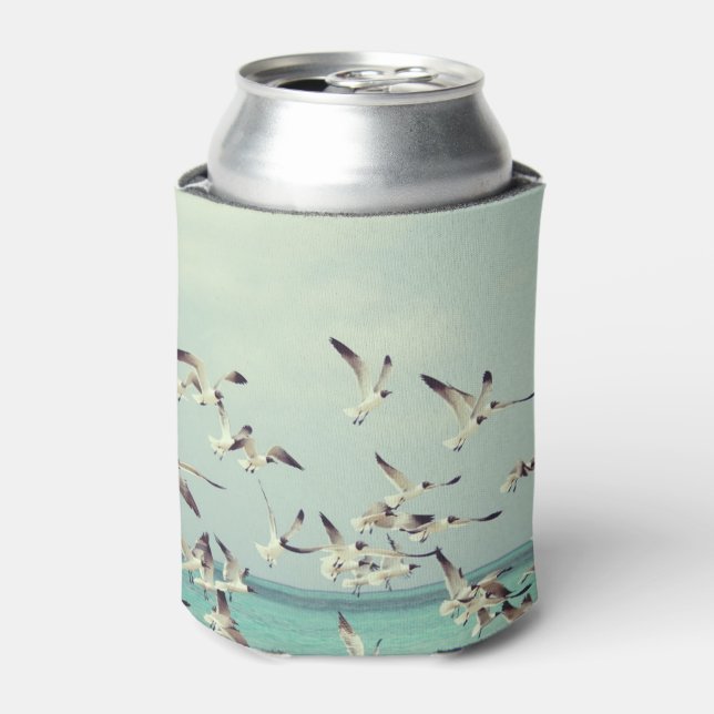Flock of seagulls flying above the ocean can cooler (Can Front)