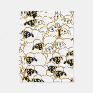 flock of sheep, black and white fleece blanket