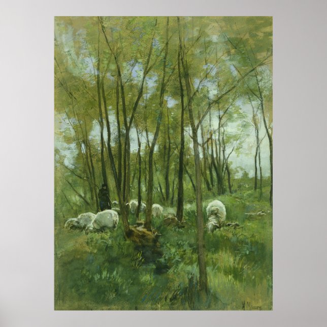Flock of sheep in a forest, Anton Mauve Poster (Front)