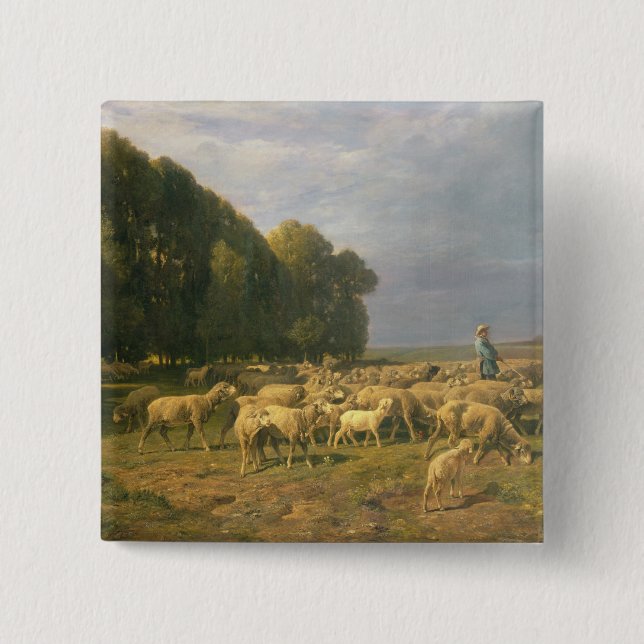 Flock of Sheep in a Landscape 15 Cm Square Badge (Front)