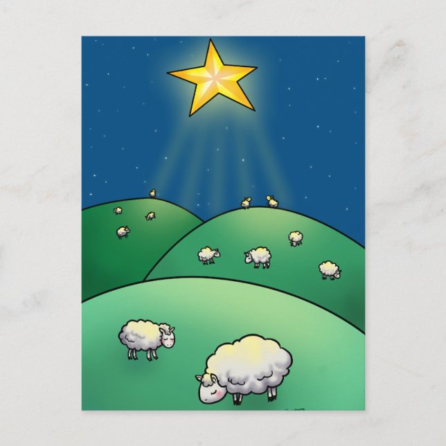 Flock of sheep under Christmas Star Holiday Postcard (Front)