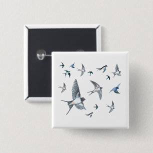 Flock of swallow birds flying 15 Cm Square Badge