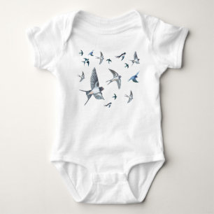 Flock of swallow birds flying Baby Bodysuit