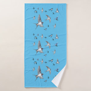  Flock of swallow birds flying  Bath Towel