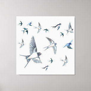 Flock of swallow birds flying  Canvas Print