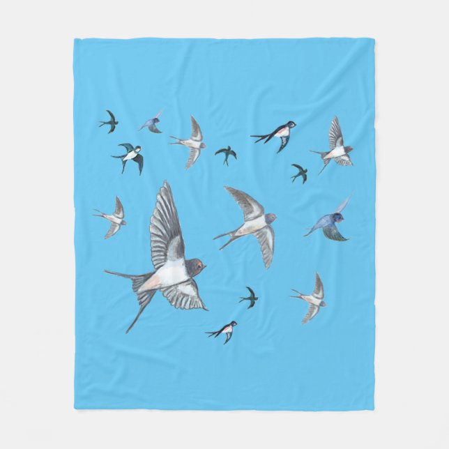  Flock of swallow birds flying Fleece Blanket (Front)