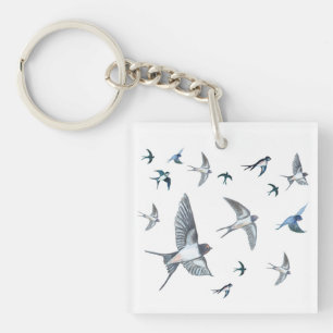 Flock of swallow birds flying Key Ring