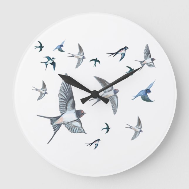  Flock of swallow birds flying Large Clock (Front)
