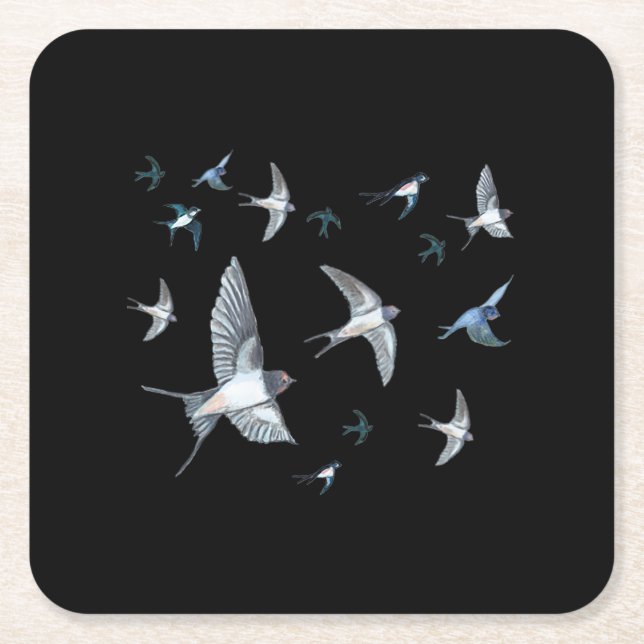 Flock of Swallows in Flight Square Paper Coaster (Front)