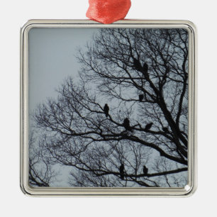 Flock of Vultures in a winter tree Metal Tree Decoration