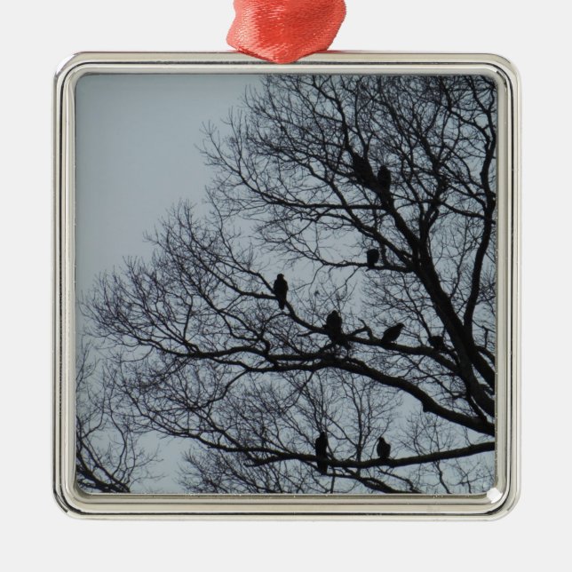 Flock of Vultures in a winter tree Metal Tree Decoration (Front)