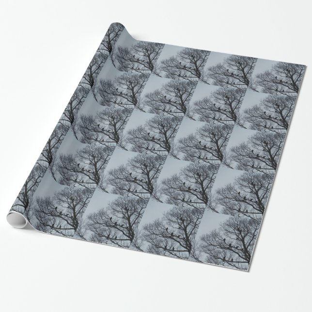 Flock of Vultures in a winter tree Wrapping Paper (Unrolled)