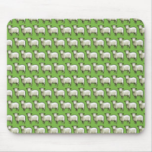 Flock Of Woolly White Sheep Pixel Art Pattern Mouse Mat