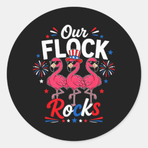 Flock Rocks Patriotic Flamingo Fireworks Usa Funny Classic Round Sticker
