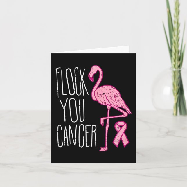 Flock You Breast Cancer Flamingo Pink Ribbon Aware Card (Front)