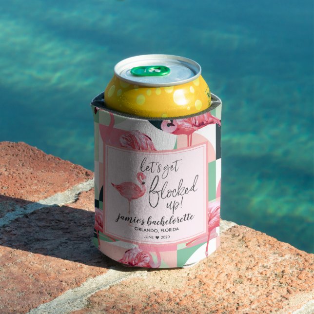 Flocked Up | Flamingo Bachelorette Personalised Can Cooler (In Situ Pool)
