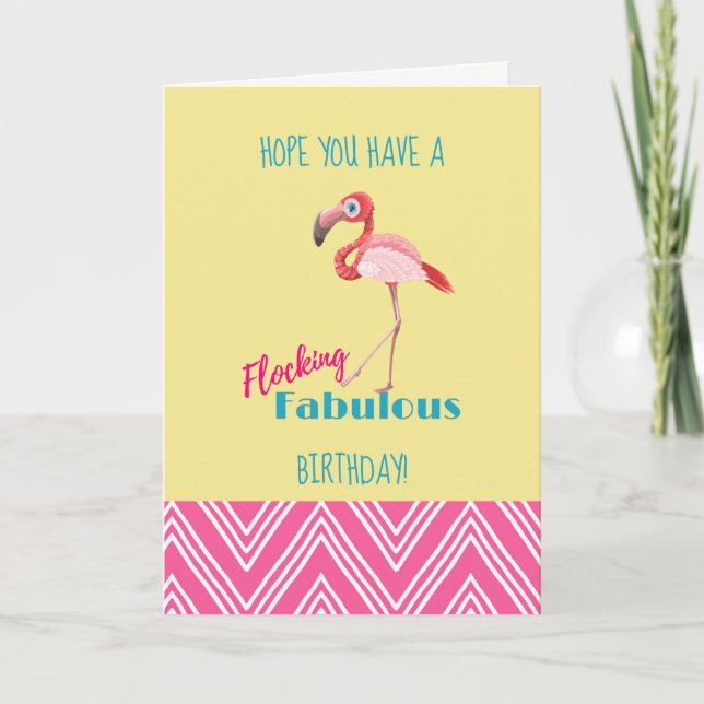 Flocking Fabulous Birthday Pun w/ Pink Flamingo Card (Front)
