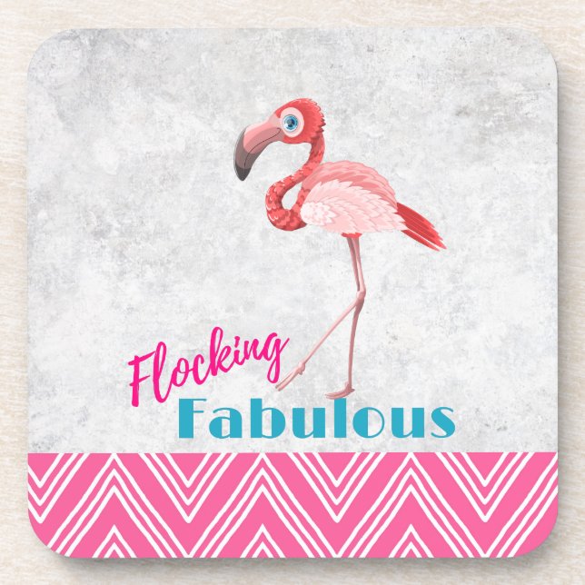 Flocking Fabulous Pun w/ Pink Flamingo Coaster (Front)