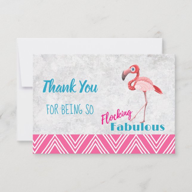 Flocking Fabulous Pun w/ Pink Flamingo Thank You Card (Front)