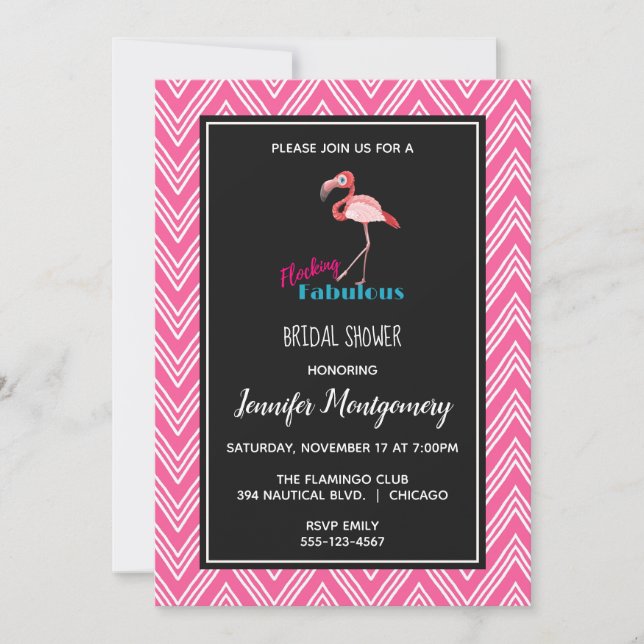Flocking Fabulous  w/ Pink Flamingo Bridal Shower Invitation (Front)