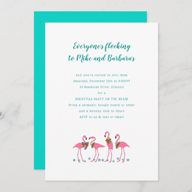 Flocking Flamingos Custom Holiday Party Invitation (Front/Back)