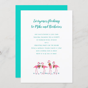 Flocking Flamingos Custom Holiday Party Invitation