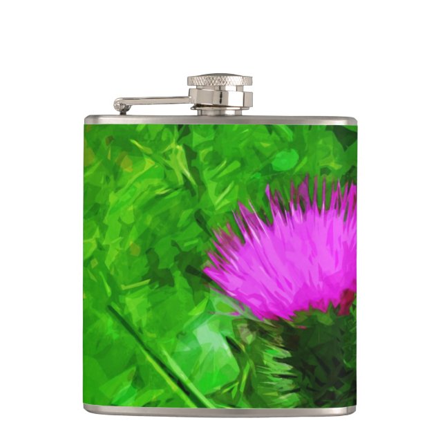 Flodmans Thistle Purple Wildflower Abstract Hip Flask (Front)