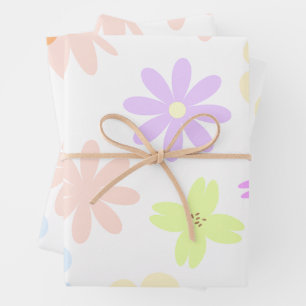 Floer Power, Retro Mod Flowers, Pastels Wrapping Paper Sheet